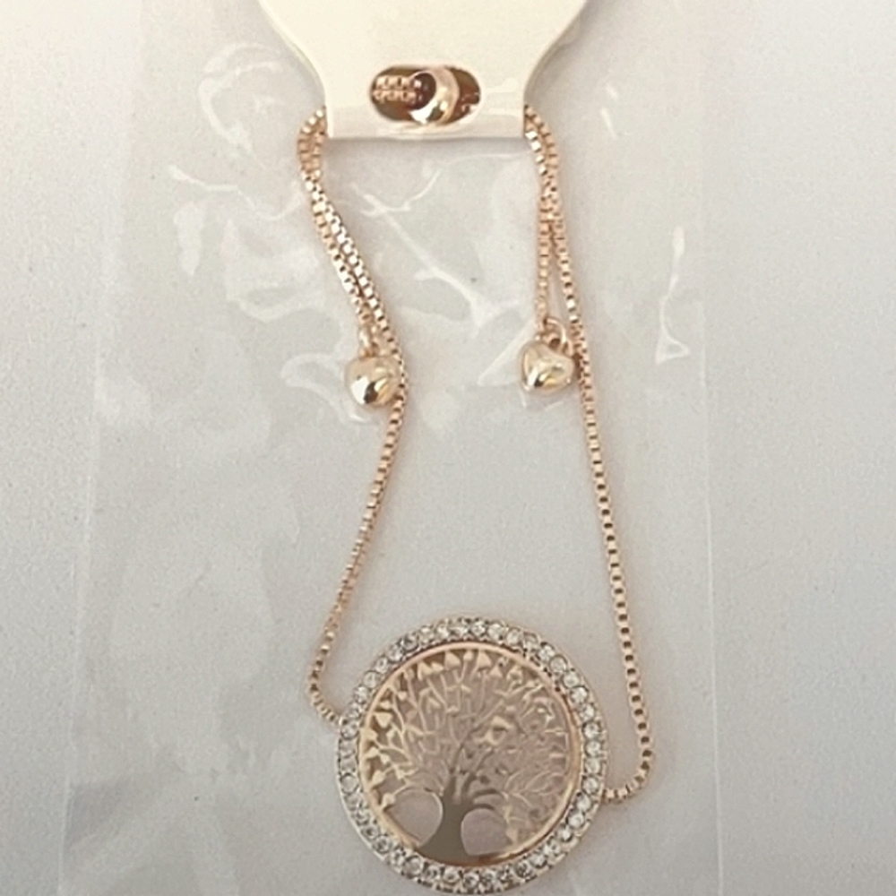 ROSE GOLD Tree of Life Bracelet crystal rhinestone adjustable  one sz fits most